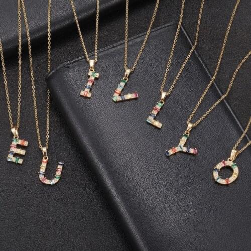 Fashion Stainless Steel Initial Color CZ Necklace 26 English Letter Necklace Women Accessories Girls Best Party Wedding Jewelry