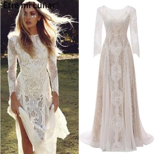 2021 Bohemian Long Sleeves Lace Evening Dress Backless Mermaid Bridal Gowns For Women WD30638