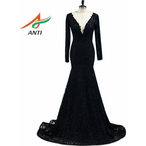 ANTI Sexy Lace Long Evening Dress 2019 Temperament Formal Dresses Party Mermaid Evening Gown Robe De Soiree V-Neck Fast Shipping