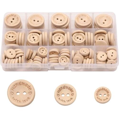 140Pcs Mixed 2-Holes Wood Buttons Natural Color Round Handmade With Love Sewing Scrapbooking Button DIY Clothes Making Buttons