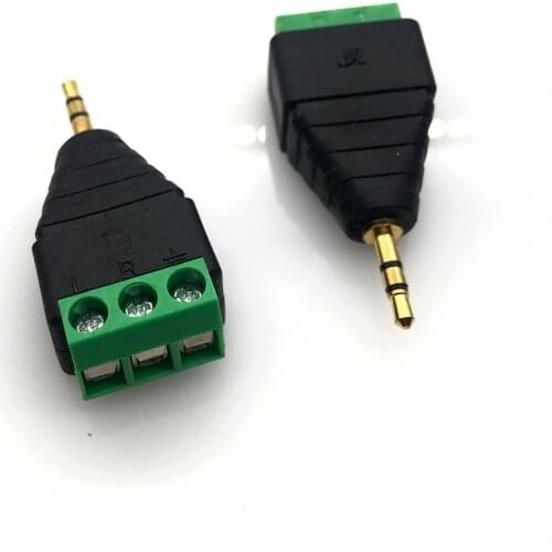 2pcs/lot 2.5mm 3 ploe 1/8 Inch Stereo Male Plug to AV Screw Video Terminal Jack 2.5 mm Male 3 pin Terminal Block Plug Connector