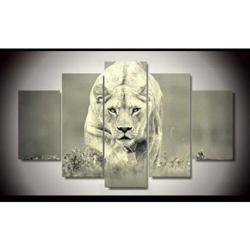 5 Panel Wall Art of lion Oil Style Painting On Canvas No Framed Room Panels For Home Modern Decoration art print picture