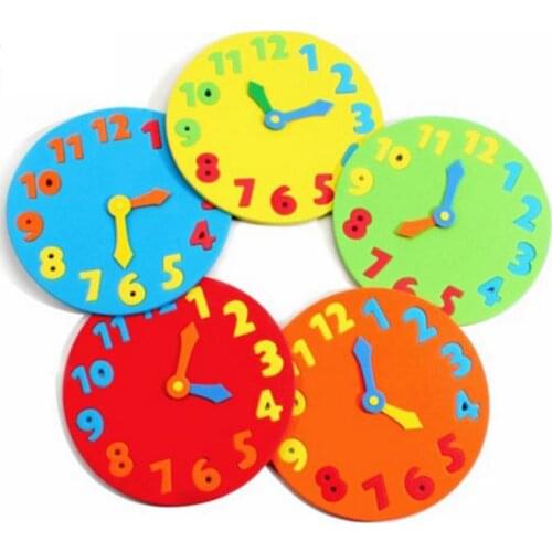 5pcs Children EVA Clock for Learning Time and Hour/ Kids Baby 18*18cm Assemble Timepiece for Inserting Educational Toys
