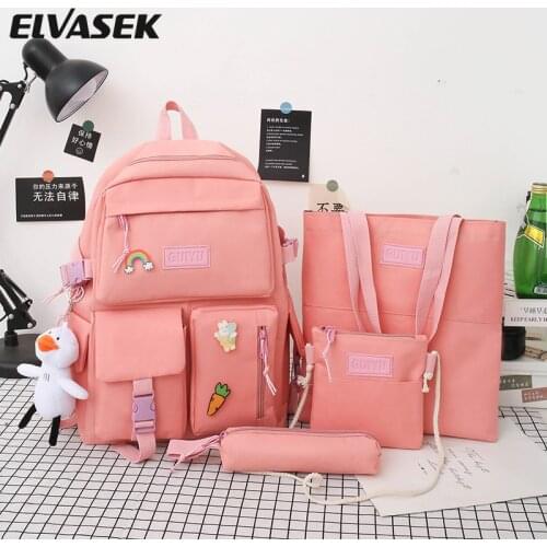 5 Pcs Set Backpacks Cute School Bags For Teenage Girls Women Backpack Casual Canvas Teen Student Shoulder Bags Mochila Escolar
