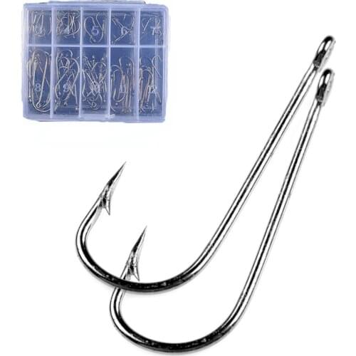 50pcs Fishing Hooks Stainless Steel Long Shank Saltwater Barbed Ocean Fish Jig Hooks Outdoor Fishing Tackle Tools Accessory