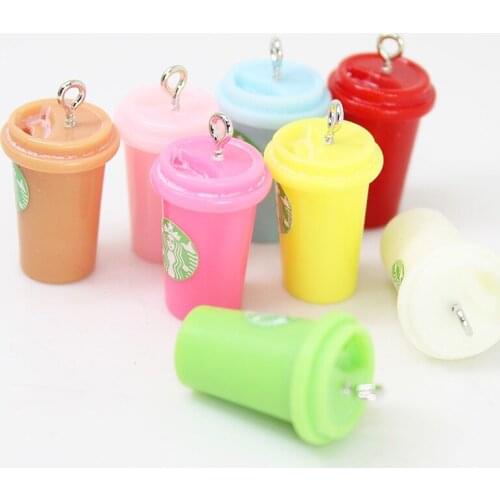 Yamily 8pcs/Resin Coffee Bottle Charm Simulation 3D Dollhouse Drink Pendant DIY Jewelry For Keychain Earrings Bracelet Necklace