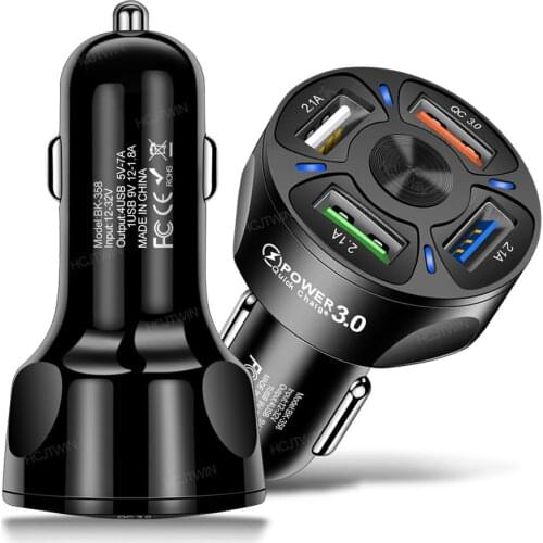 Fast Charging Adapter For iPhone Xiaomi Huawei Samsung 4 Ports USB Car Charger Quick 3A Mobile Phone QC3.0 Charger in Car