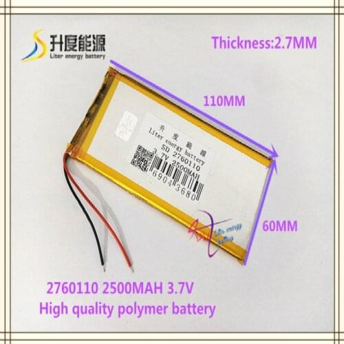 3.7V 2500mAh 2760110 polymer lithium ion / Li-ion battery for tablet pc mp4 cell phone speaker POWER BANK