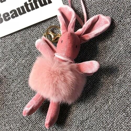 Cute Fluffy Rabbit Keychain Pendant Rabbit Fur Pompoms Key Chain Fur Pom Pom Keychain Bag Charm Car Pendant Key Ring