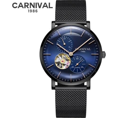 2018 CARNIVAL mens watches top brand luxury Automatic Mechanical Watch Casual leather sapphire waterproof Analog Wristwatch Men