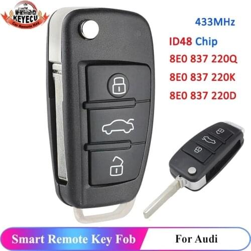 KEYECU Replacement Flip Remote Car Key Fob 3 Button for Audi A4 S4 TT A3 S3 2005-2008 8P0 837 220 D 433MHz ID48