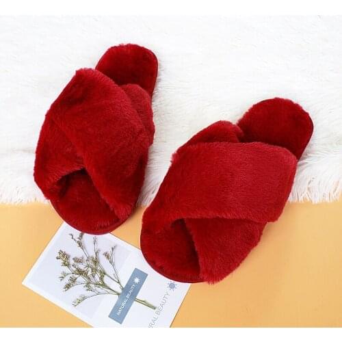 Faux Fur House Slippers Warm Flat Shoes Female Winter Women Slip on Home Furry Ladies Slippers Size 36-43 Wholesale