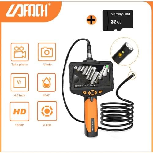 Industrial Endoscope HD Digital inspection Engine Drain Pipe Camera Borescope IP67 Waterproof 4.5 Inch LCD Camera with 32GB Card