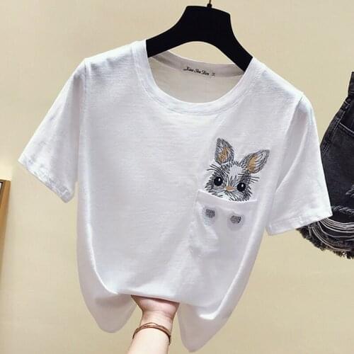 T Shirt Women Cartoon Embroidery Summer Top 2020 Short Sleeve Tshirt Woman T-Shirt Korean Fashion Clothes Cotton Tee Shirt Femme