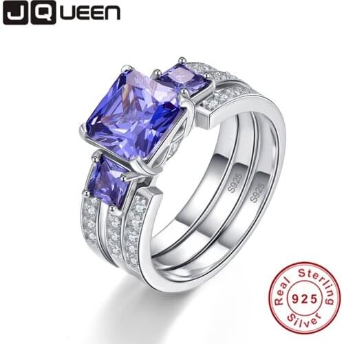 JQUEEN Top Quality Elegant 925 Sterling Silver Engagement Rings 4Ct AAA Tanzanite Stones Rings for Woman Fine Jewelry Y0062R01