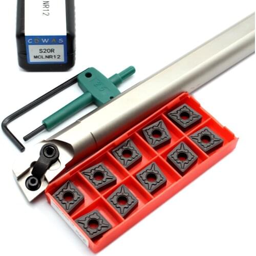 10PCS CNMG120404 CNMG120408 TM PC4125 Carbide Inserts + 1PC S20R MCLNR12 Internal Turning Tool Holder Lathe Tools For Hard Steel