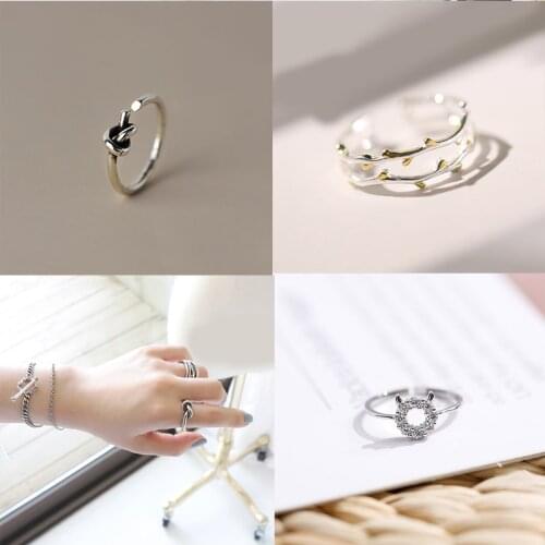 925 Sterling Silver Pin Twisted Knot, Thorn Double Layer and Other Exquisite Fashion Rings