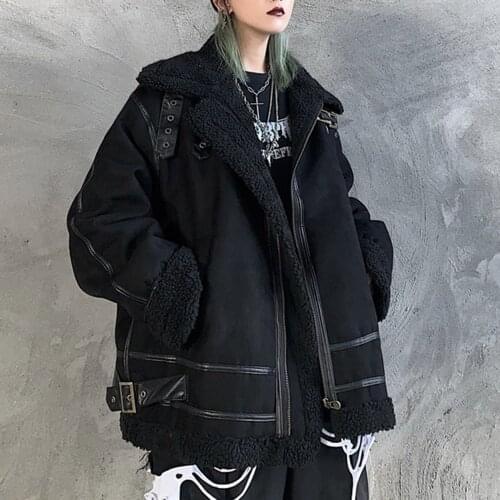 Winter Jacket Women 2020 Gothic Punk Warm Oversize BF Style Pocket Black Coat Female Retro Streetwear Harajuku Chic Outwear New
