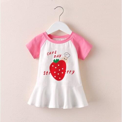 Summer Girls Dress Casual Children Comfortable Childrens Dress Short Sleeve Hemline Cartoon Dress For Children