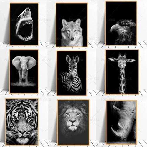 Fashion Modern Animal Poster for Living Room Home Decor Black White Canvas Painting Wall Art Nature Africa Wild Animals Picture
