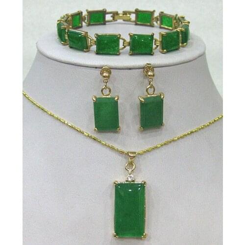 Fashion Green Jade bracelet /earrings /Necklace Pendant Jewelry Set AAA jade