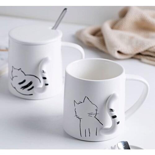 Cartoon 3D Ceramic Cup Creative Mug Coffee Milk Juice Breakfast Cup Embossed Cute Cat Office Water Cup Fresh Student Couple Mug