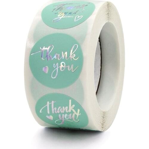 1inch Thank You Stickers Green Rainbow Silver Adhesive Labels Gift Box Packaging Decorations Envelope Sealing Label