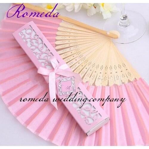 New arrived Free shipping,hot style Luxurious Pink Silk Fan Wedding Fan with gift box