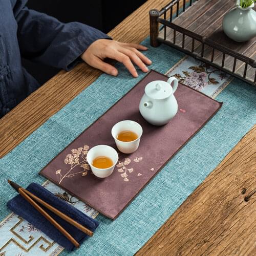 Chinese-style painted tea towel dry tea mat zen two-sided two-color thickened water-absorbing high-grade pot towel tea cloth