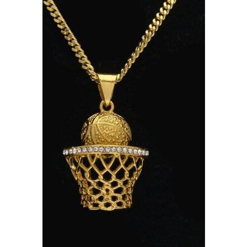 Moveon Simple Crystal Basketball Frame Shooting Necklace Street Dance DJ Nightclub Hip Hop Pendant Jewelry For Women Men Gifts