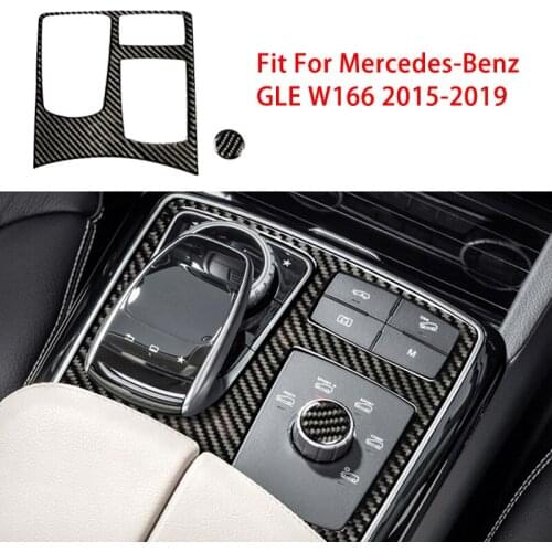 2pcs Carbon Fiber Gear Shift Box Panel & Mode Knob Trim Cover Fit For Mercedes-Benz GLE W166 2015 2016 2017 2018 2019