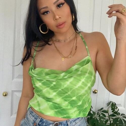 Sexy Spaghetti Straps Slash Neck Dye Drawstring Backless Sleeveless Crop Top 2020 Summer Women Camisole Tops Streetwear