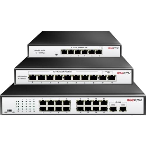 SIMICAM 48V 16 Ports POE Switch Ethernet 10/100Mbps IEEE 802.3 af/at for IP Camera CCTV Security Camera System