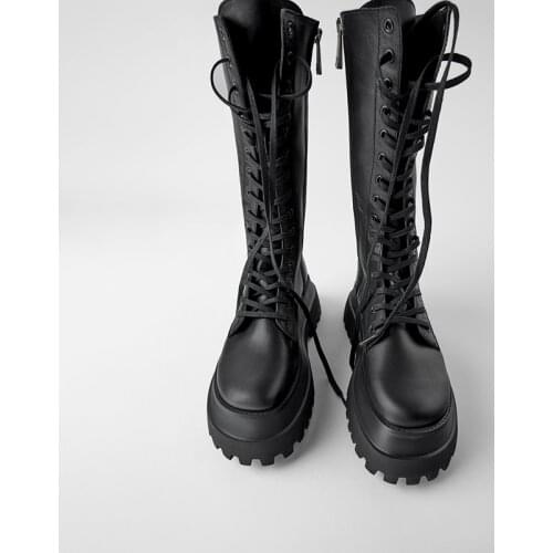 Warm Fur Winter Women Knee High Boots Leather Shoes Chunky Thick Sole Side Zipper Long Boots Women Fashion Platform Shoes Woman