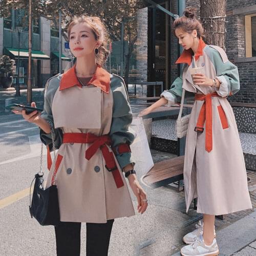 Spring Autumn Trench Coat Fashion Patchwork Women Windbreaker Slim Belt Double Breasted Overcoat Large Size Ladies Windbreaker
