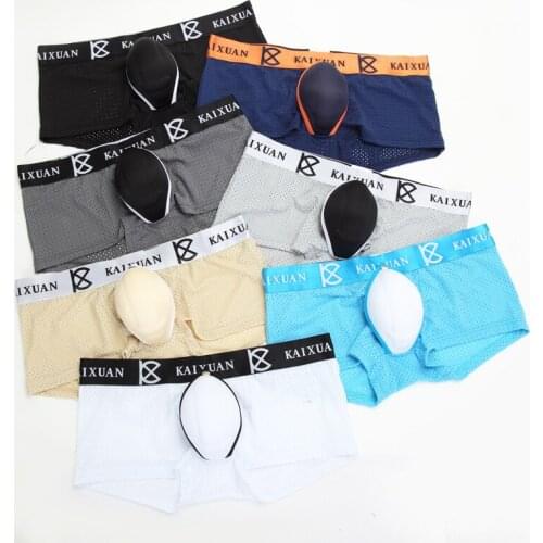 3PCS/Sets Mens Boxer Shorts Mesh Breathable Underwear Cueca Masculina Gay Boxershorts Button Open Crotch Lingerie Gay Panties