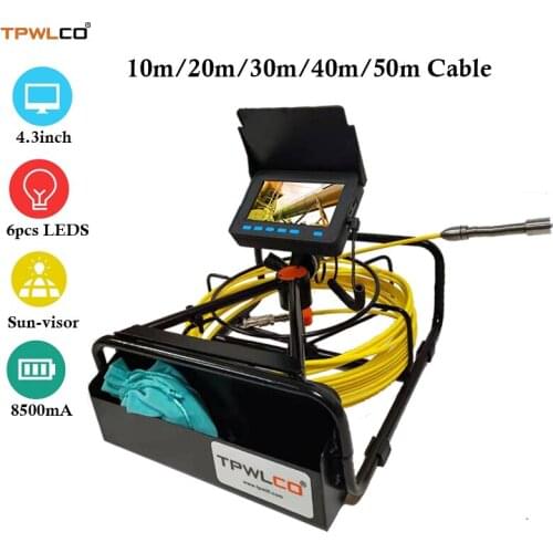 17mm Waterproof Industrial Endoscope Camera With 6pcs LEDS 10-50m Cable Video Pipe Inspection Equipment System 4.3" Display