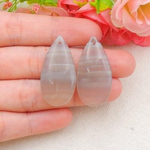 Factory Price Handmade Natural Gemstone Grey Stripe Agate Earrings Pairs ,32x16x6mm,8.5g