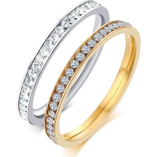 2mm Cubic Zirconia Full Channel Set Eternity Ring for Women Stainless Steel Anniversary Gifts