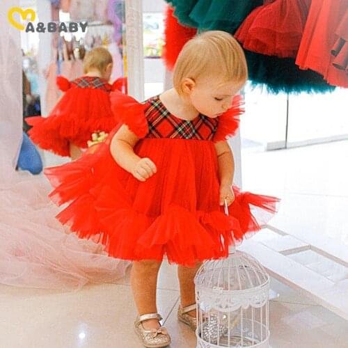 Ma&Baby 1-6Y Christmas Dresses For Girls Children Kid Girls Plaid Tulle Tutu Party Dress Red Xmas Clothing 2021 New
