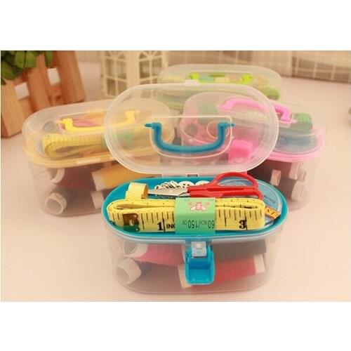 1SET Portable Mini Travel PP Sewing Box With Color Needle Threads Sewing Kits Sewing Set DIY Home Tools Storage Box OK 0037