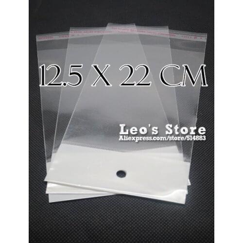 12.5x22cm Self Adhesive OPP Bag With Hanging Hole, Clear Header Plastic Bag,Supermarket Bag,wholesale free shipping