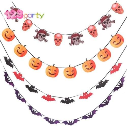 123 Party Halloween Theme Banner Garland Spider Pumpkin Scary Witch Garland Halloween Paper Haunted House Prop Party Supplier