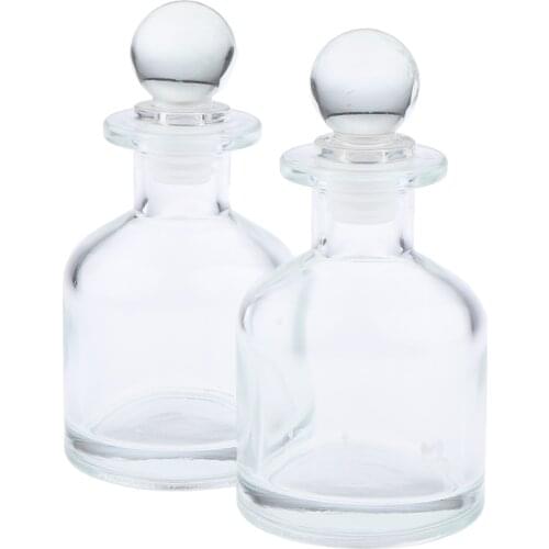 2x Clear Round Fragrance Glass Diffuser Bottles for DIY Replace Reed Sticks
