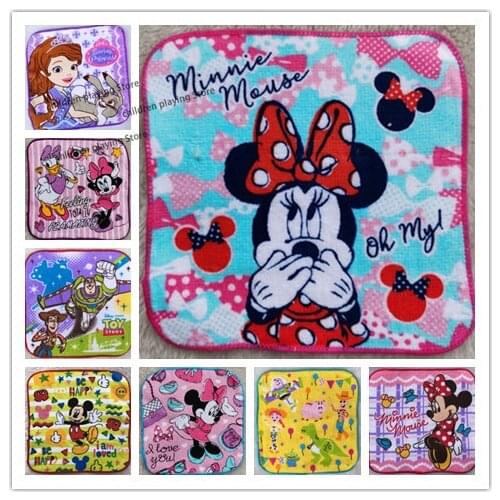20pcs Disney Minnie Children Towel Square Cloth Towel Cute Handkerchief Cartoon Pure Cotton Mouth Wipes Easy To Carry Towel