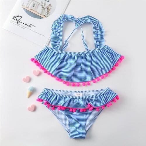 2021 Teenager Girls Swimwear Striped Childrens Bikinis Cute Blue Kids Swimsuits Outdoor Beach Baby Bathing Suit Summer Clothes