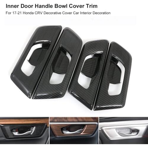 4PCS Inner Door Handle Bowl Cover Trim Carbon ABS Fiber for 17-21 Honda CRV Decorative Cover Car Interior Decoration accessories