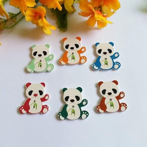 50pcs/lot 2 Holes Wooden Buttons Mixed Animals panda Shaped Scrapbook Buttons for Craft Sewing Accessories 28*26 mm