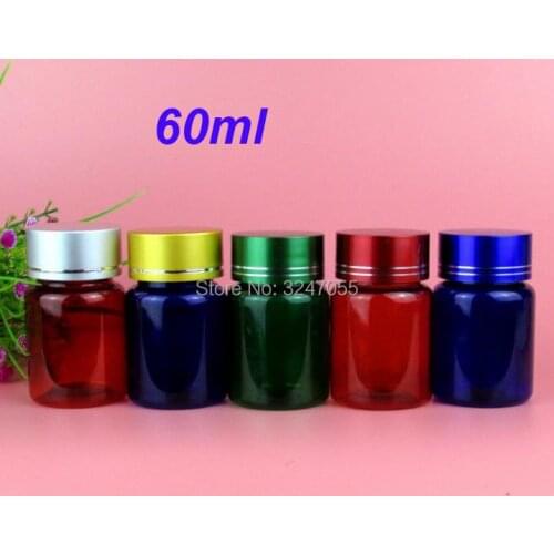 60ML30/50/100pcs Empty Green Plastic Medicine Pills Packing Bottle,PET Blue Capsules Storage Bottle,Tablets Refillable Container
