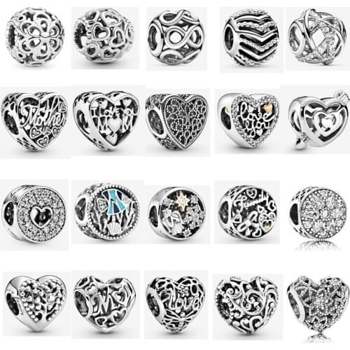 Heart Shape 925 Sterling Silver Sisiter Family Mum Mom of my Heart Charms DIY Beads Fit Original Pandora Charm Bracelet Jewelry